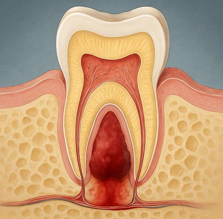 Diagram showing the four stages of a tooth abscess